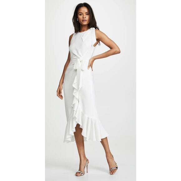 Cinq a Sept Nanon Crepe Ruffle Dress in Ivory - Picture 1 of 13